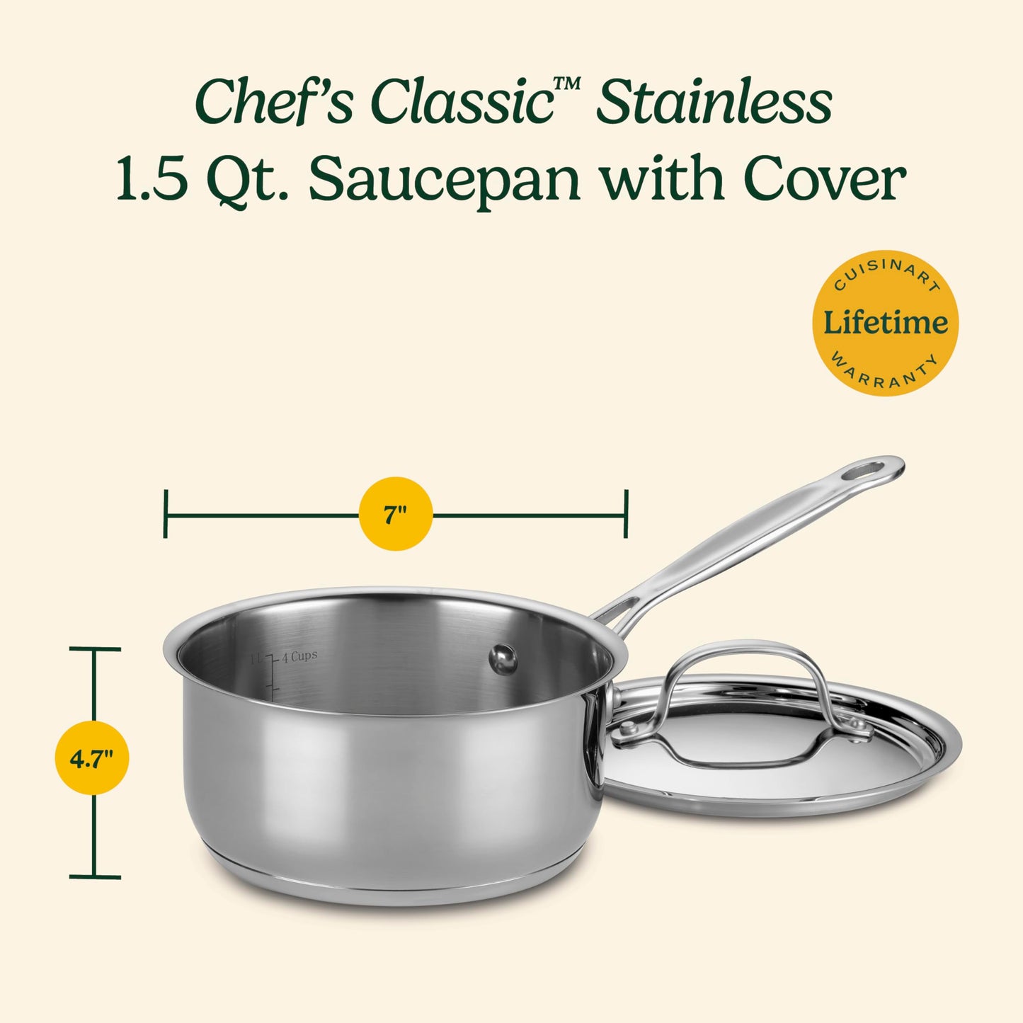 Cuisinart 1.5 Quart Saucepan w/Cover, Chef's Classic Stainless Steel Cookware Collection, 719-16