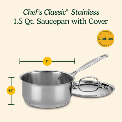 Cuisinart 1.5 Quart Saucepan w/Cover, Chef's Classic Stainless Steel Cookware Collection, 719-16
