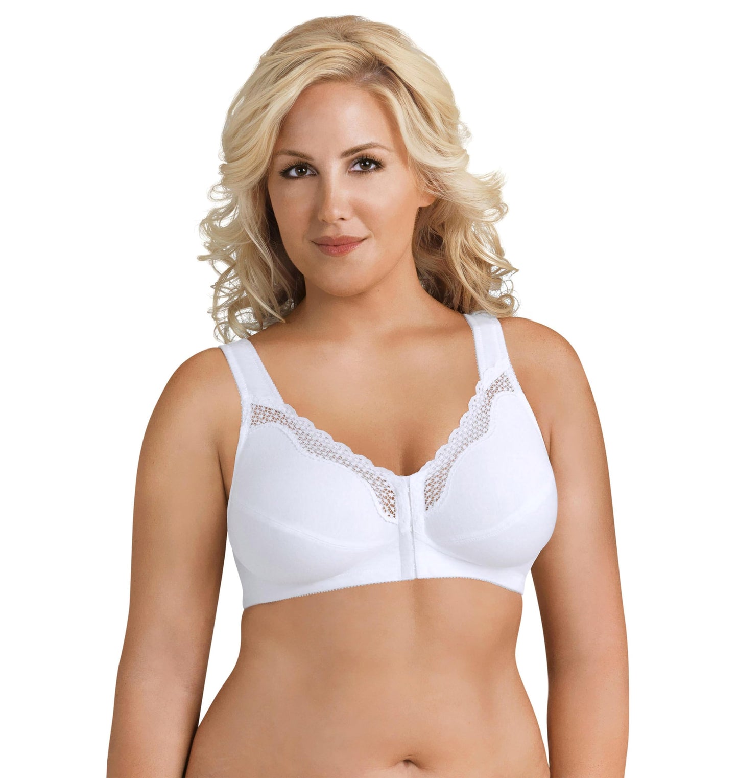 Exquisite Form 5100531 Women's Fully Wireless Cotton Back & Posture Support Bra with Front Closure & Lace White