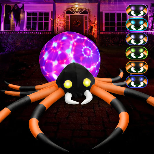 12Ft Giant Halloween Inflatables Spider Built-in 7-Color-Shifting Eyes & 3-Effect-Flashing Belly, Large Halloween Decorations Outdoor Huge Blow Up Yard Decorations Blowups for Holiday- 1PCS（Orange