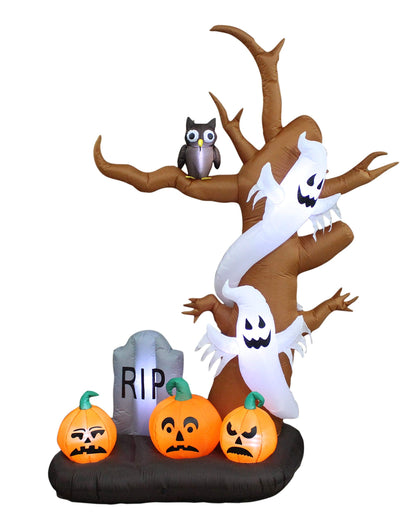 9 Foot Tall Halloween Inflatable Tree with Ghosts, Pumpkins, Owl and Tombstone LED Lights Decor Outdoor Indoor Holiday Decorations, Blow up Lighted Yard Decor, Lawn Inflatables Home Family Outside