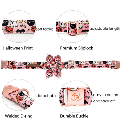 Elegant little tail Dog Collar with Flower, Fall Dog Collar Halloween Pumpkin Flower Collar Dog Girl Pet Collar Dog Collars for Large Dog