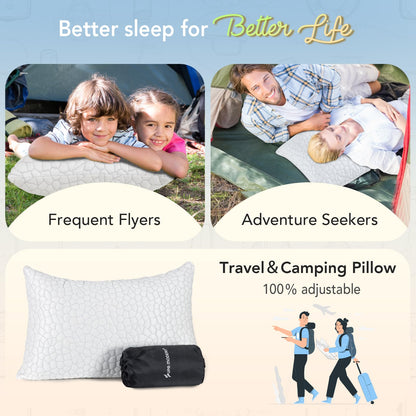 Cooling Bed Pillows for Sleeping 1 Pack Small Shredded Memory Foam Pillow Camping Pillow Travel Pillow - Compressible Medium Firm, Breathable Cover, ldeal Backpacking Hiking, Airplane and Car