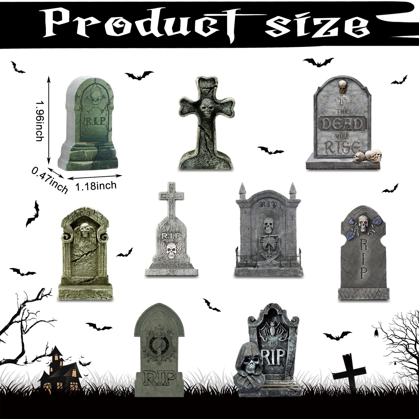 Kathfly 9 Pieces Halloween Miniature Tombstones Mini Village Tombstones Halloween Figurines Miniature Spooky Town for DIY Crafts Outdoor Home Garden Decor