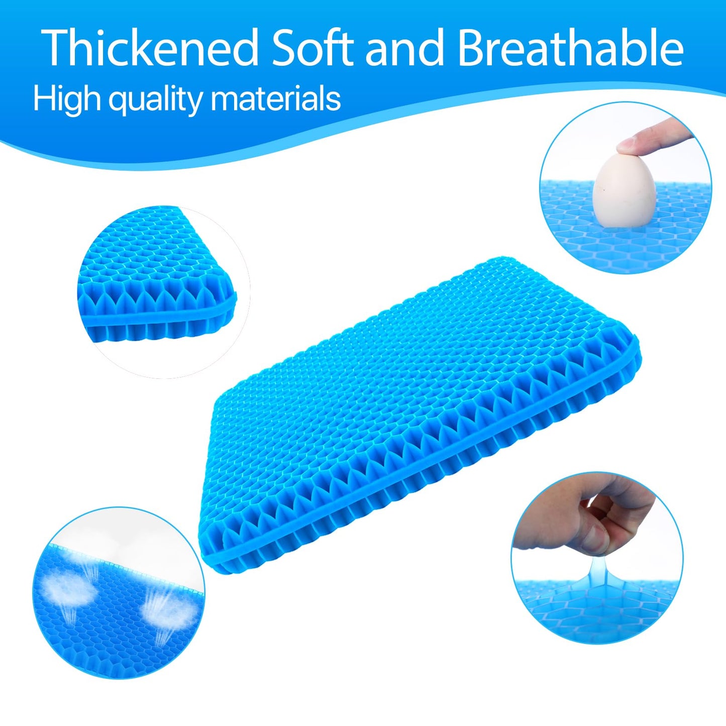 Hvllyan Gel Seat Cushion for Long Sitting (Thick & Extra Large), Gel Cushion for Wheelchair Soft, Chair Cushion, Car Seat Cushion Breathable, for Office Chair for Hip Pain