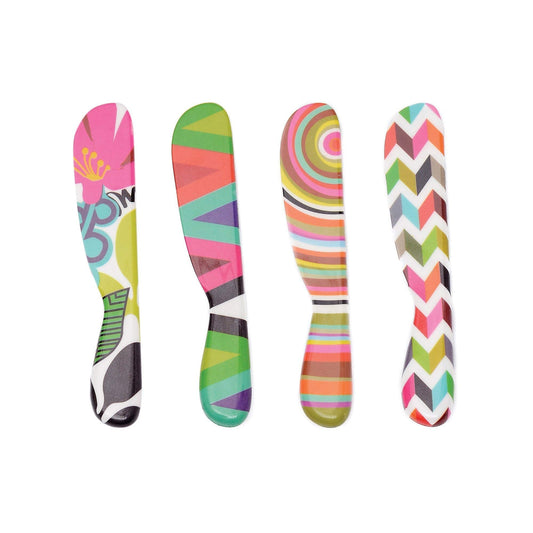French Bull 6" Melamine Butter Spreader 4-Piece Set-Designer Fun Vibrant Colorful Knives for Cream Cheese, Jam, Jelly, Mayo, Frosting, Sandwich-Shatterproof BPA Free Dishwasher Safe, 6-inch, Assorted
