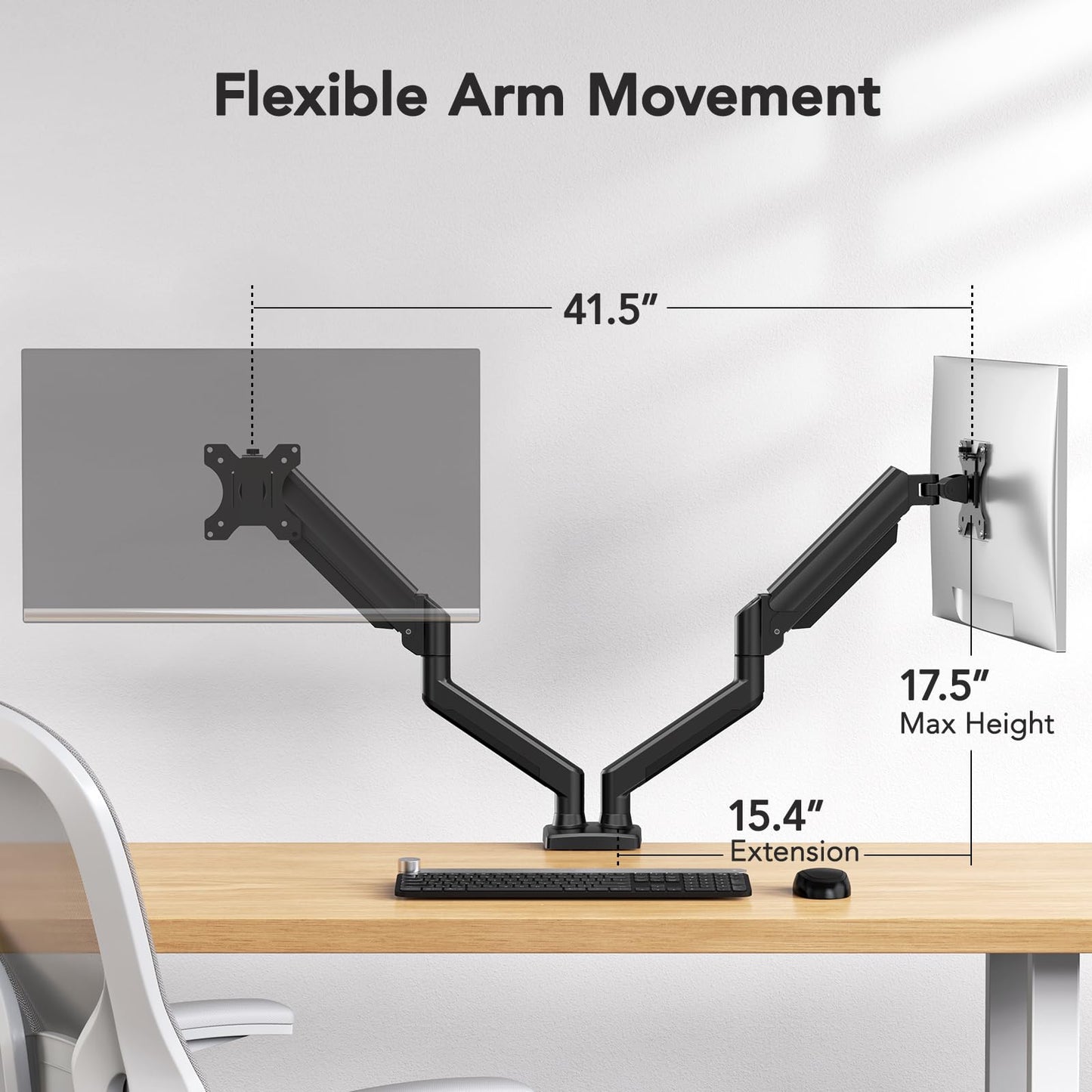 HUANUO Dual Monitor Mount for 2 Monitors up to 32 inches, Each Arm Holds Max 22lbs, Dual Monitor Stand with Gas Spring System, Height-Adjustable/Tilt/Swivel/Rotate, VESA Standard 75mm or 100mm