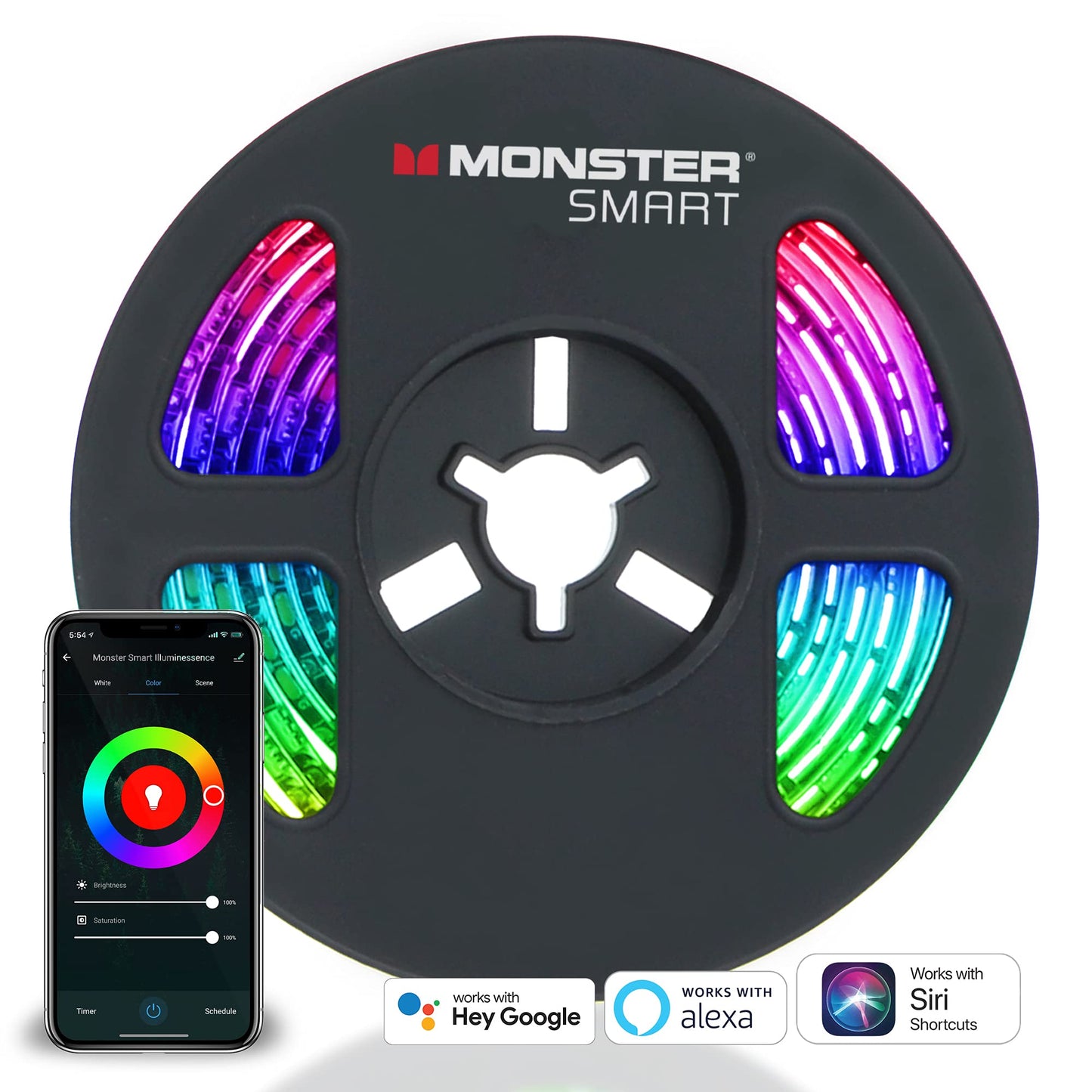 LED Strip Short Wi-Fi Multi-Color LED Light Strip Monster 6.5Ft, Smart App, Customizable Settings, Any Space, Voice-Control, Alexa, Google Assistant, Easy Installation