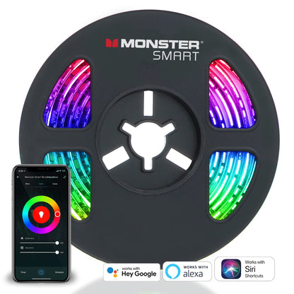 LED Strip Short Wi-Fi Multi-Color LED Light Strip Monster 6.5Ft, Smart App, Customizable Settings, Any Space, Voice-Control, Alexa, Google Assistant, Easy Installation