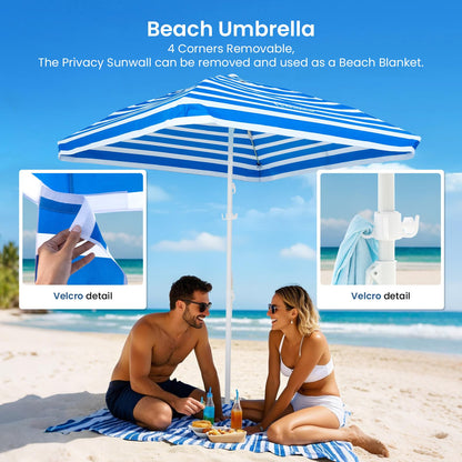 Grandekor Upgraded 6'×6' Pop Up Beach Canopy Tent for Family & Kids UPF 50+ Sun Shelter for Pool Camping with Sand Anchor Sidewall Bold Blue White Stripe