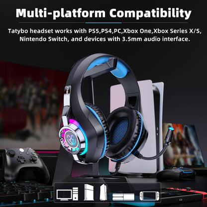 Gaming Headset for PC, Ps5, Switch, Mobile, Gaming Headphones for Nintendo with Noise Canceling Mic, Deep Bass Stereo Sound
