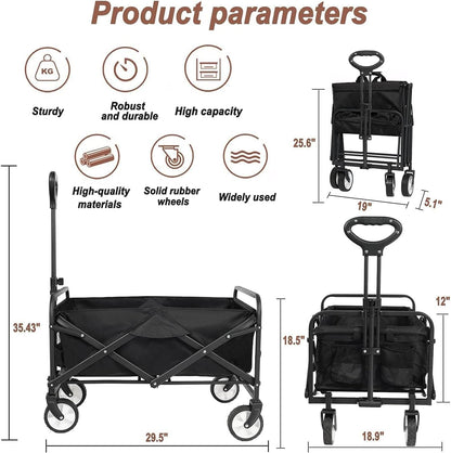 iHomey Collapsible Foldable Cart, Beach Cart Large Capacity, Heavy Duty Folding Wagon Portable, Collapsible Wagon for Sports, Shopping, Camping (Black)