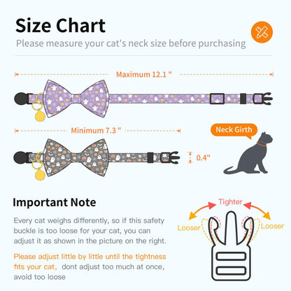 Gelwoo 2 Pack Halloween Cat Collar with Bow Tie and Bell for Male Female Cats,Soft Fancy Breakaway Kitty Kitten Collar with Ghost& Pumpkin Patterned Design for Boy Girl Cats. (Purple Ghost&Pumpkin)