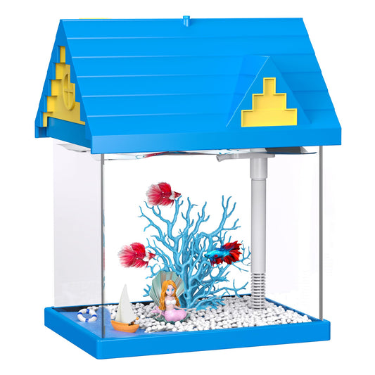 FREESEA Aquarium Betta Fish Tank: 2 Gallon Glass Betta Tank with Filter and Light for Shrimp Jellyfish Goldfish - Small Aquarium Starter Kit for Home Office Room Decorative Desktop Kids Gifts