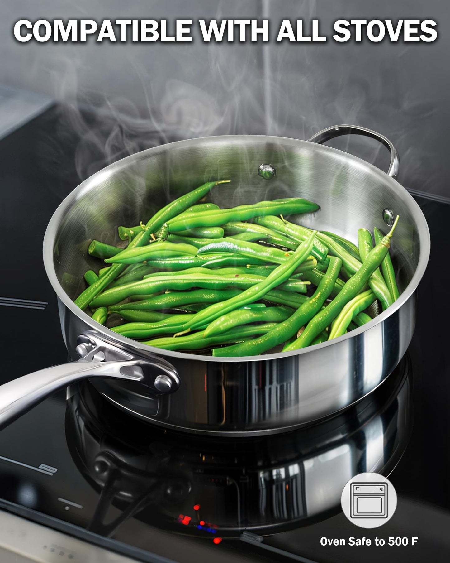 Cooks Standard Classic Stainless Steel Saute Pan 11-inch, 5 Quart Induction Cookware Deep Frying Pan Cooking Skillet with Lid, Stay-Cool Handle