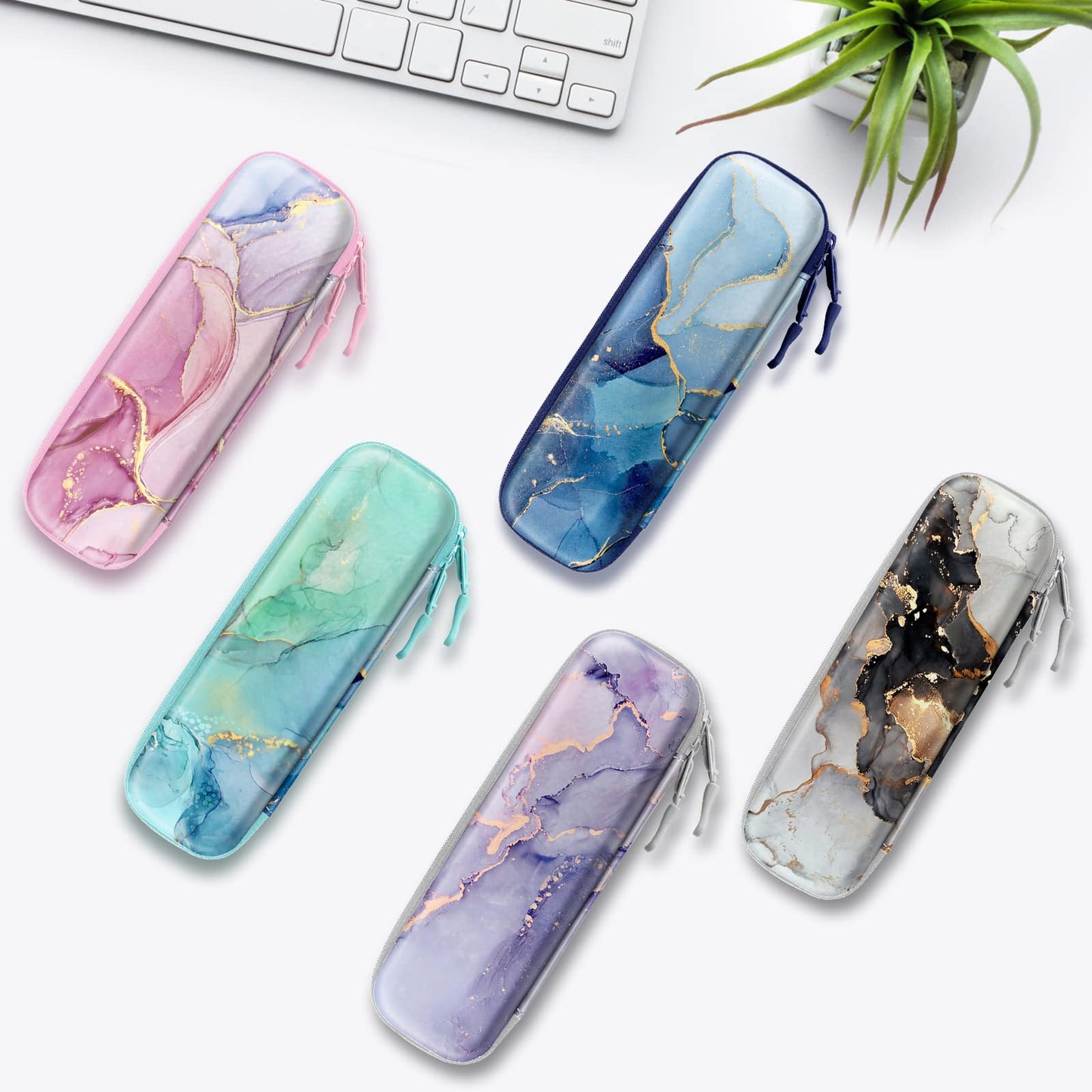 Fintie Holder Case for Apple Pencil Pro, Apple Pencil (USB-C / 1st / 2nd Generation), PU Leather Carrying Bag Sleeve Compatible with Pen, USB Cable, Samsung Stylus, Lilac Marble