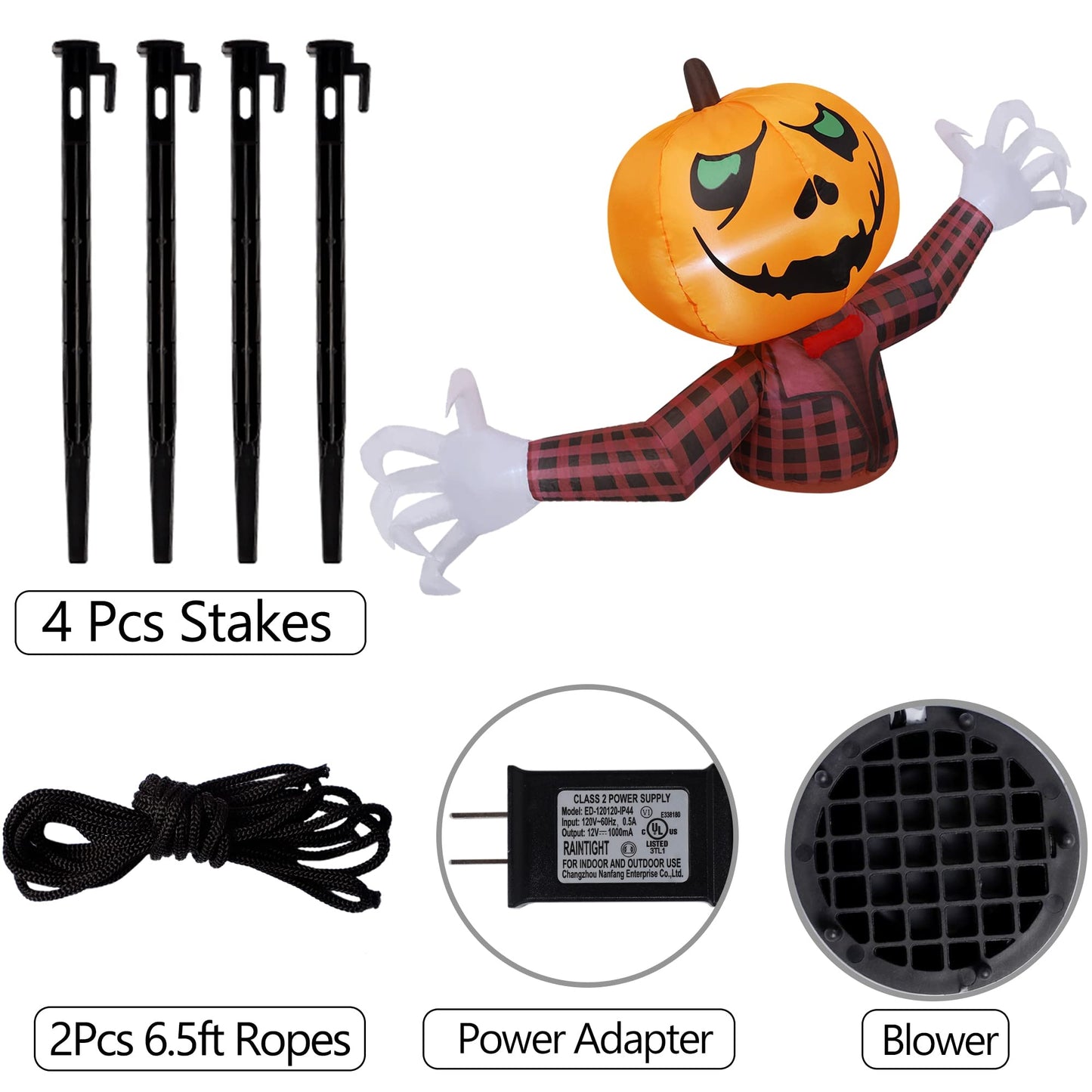 Youngfan 7FT Long Halloween Inflatable Outdoor Decorations, Giant Pumpkin Ghost Blow Up for Yard, Porch, Lawn & Garden, Spooky LED Lighted Halloween Inflatables Decor