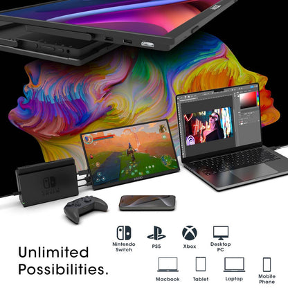 Kado Portable Monitor 15.6-Inch FHD 1080p, USB-C mini-HDMI Gaming Monitor IPS Display Built-in Speakers, External Display 180° Kickstand Wall/Arm Mount for Laptop PC Phone Mac Xbox PS4/PS5 Switch