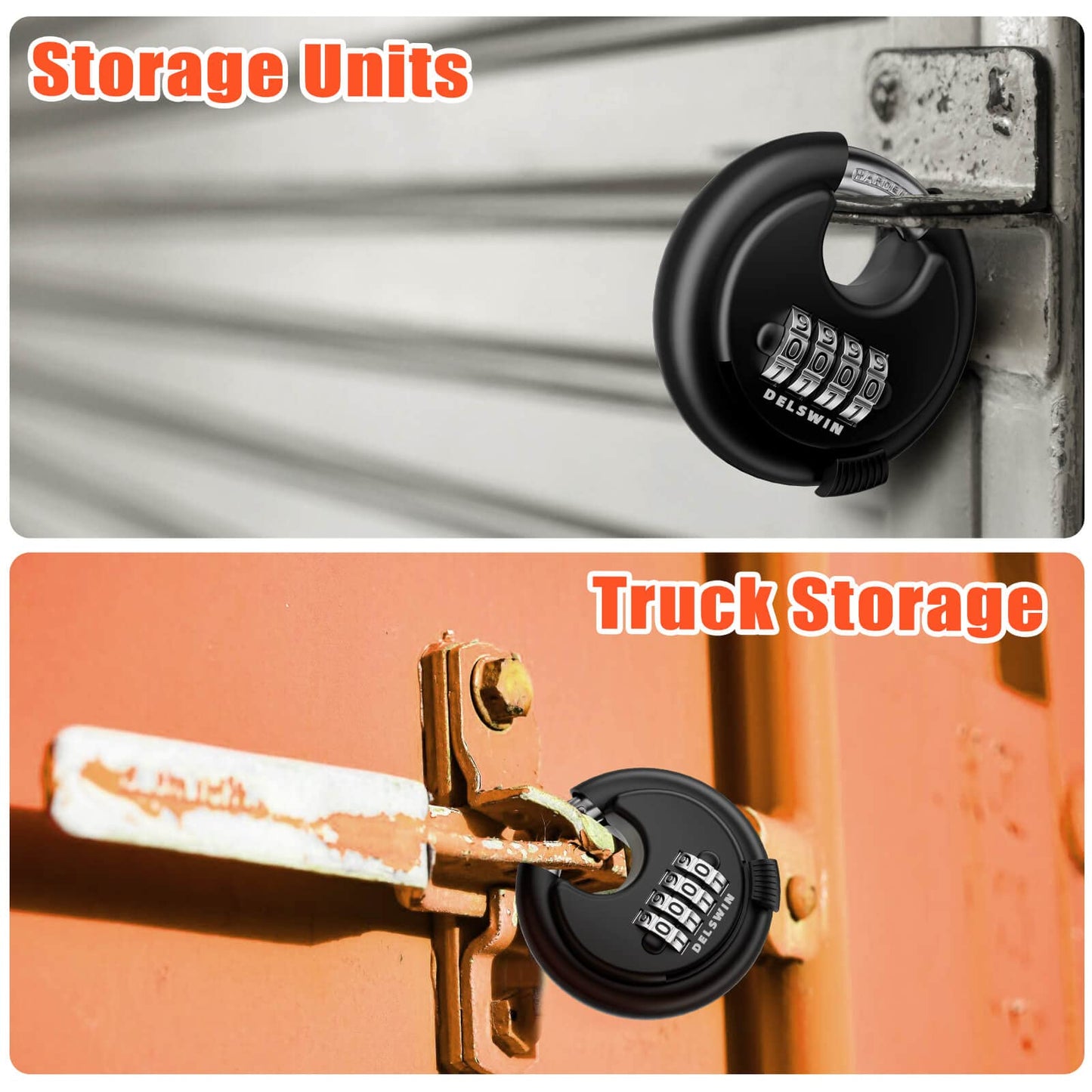 DELSWIN 4 Digit Combination Disc Padlock with Hardened Steel Shackle Combo Lock for Sheds, Storage Unit, School Gym Locker and Fence (Black,1Pcs)