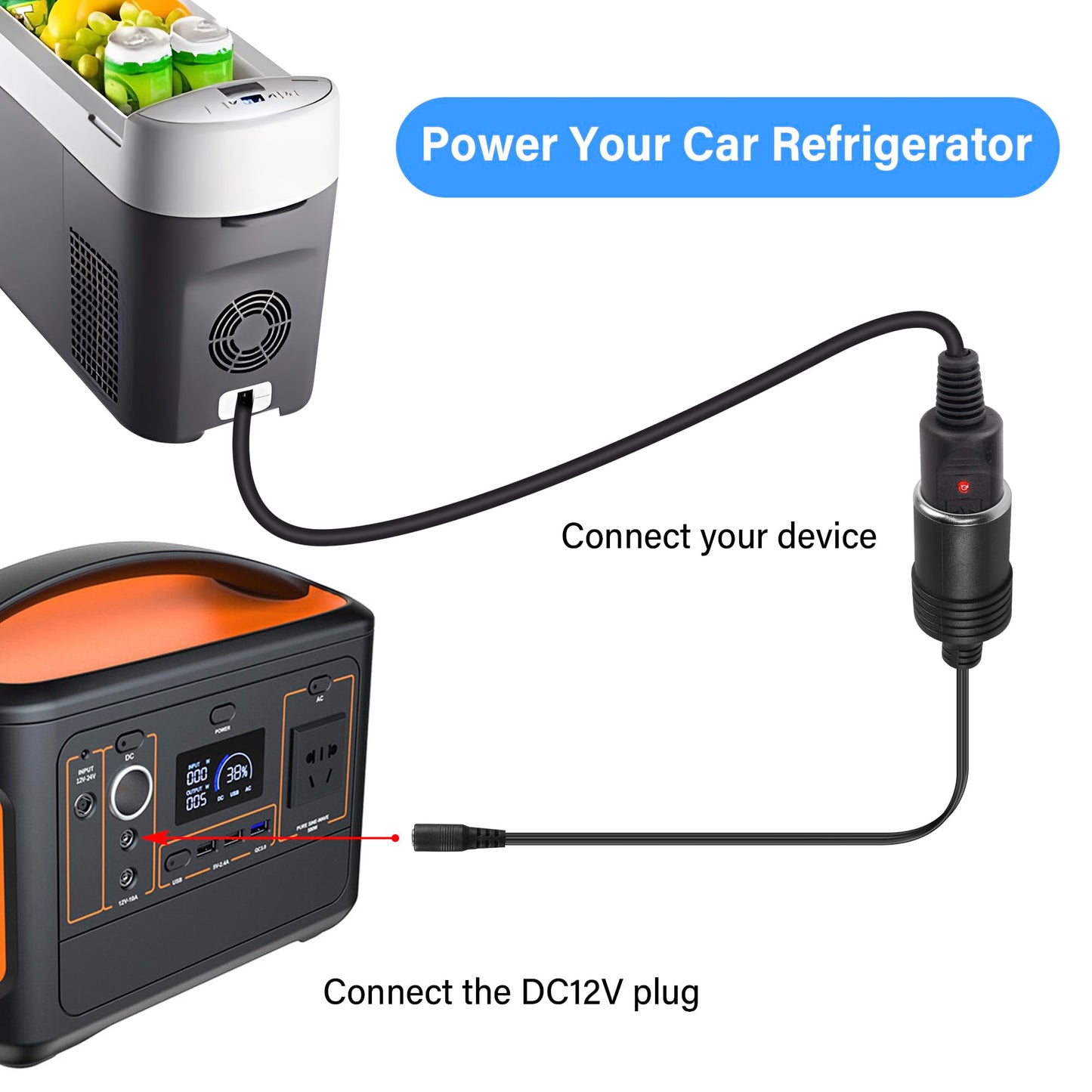 GINTOOYUN Cigarette Lighter Power Supply Cable，12V Car Cigarette Lighter Female to DC 5.5mm x 2.1mm Female Plug Adapter for Car Charger,Car Refrigerator,Car Vacuum Cleaner etc(1ft 30cm)