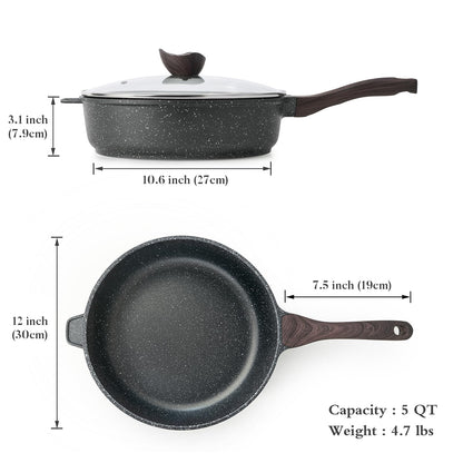 Kordisen Nonstick Deep Frying Pan with Lid, 12 Inch Large Skillet, 5 Qt Non Stick Saute Pan for Cooking, Healthy Induction Cookware, PFOA Free