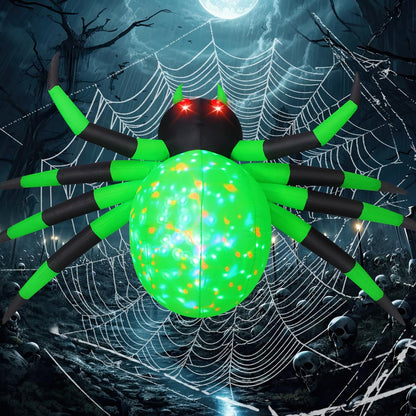 COMIN 9FT Width Halloween Inflatables Outdoor Decorations Spider Blow Up Yard Decoration with Built-in LED for Yard Garden Party Lawn (Green)