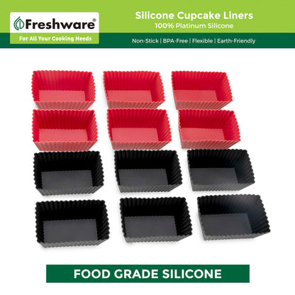 Freshware Cupcake Liners, Pack of 12 Silicone Muffin Cups, 2.8 Inch Baking Cups, Reusable & Non-stick Cupcake Liners for Party Halloween Christmas, Rectangular