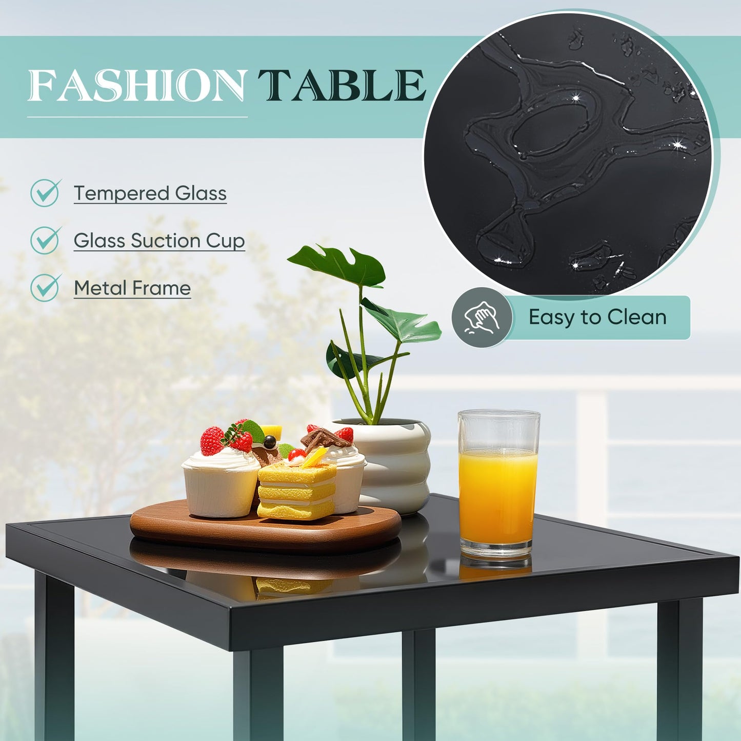 Greesum 3 Pieces Rocking Wicker Bistro Set, Patio Outdoor Furniture Conversation Sets with Porch Chairs and Glass Coffee Table, Beige