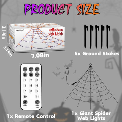 Halloween Decorations Outdoor Spider Web Lights - 550 LEDs Purple and Orange Remote Control Timer Plug in Giant Halloween Decor Cobwebs - 11 Modes Lighting Waterproof Yard Garden Party Decorations