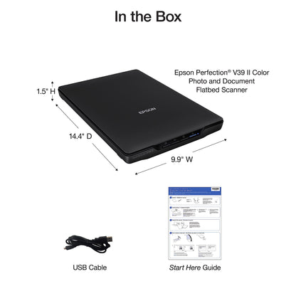 Epson - Perfection V39 II - Color Photo and Document Flatbed Scanner - 4800 dpi Optical Resolution - High-Rise, Removable Lid - Scan to Cloud - USB Power - Image Scanning - Black