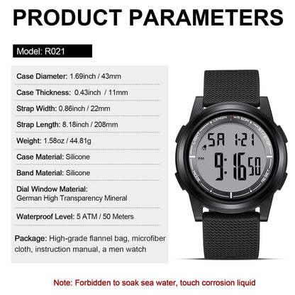 HANPOSH Mens Digital Watch Ultra Thin Minimalist Sports Waterproof Outdoor LED Screen Large Face Wrist Watches for Men with Back Light Alarm Date Stopwatch