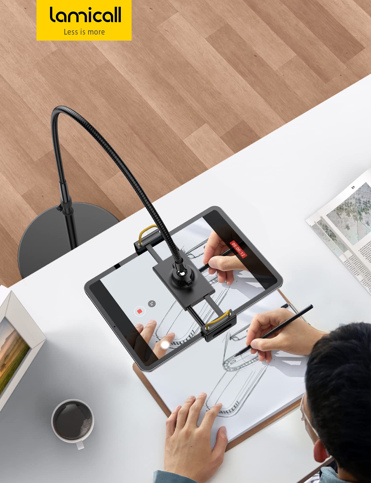 Lamicall Tablet Floor Stand Holder - Gooseneck Tablet Mount for Bed, 63" Adjustable Height & 10.6lb Stable Base, for 4.7-13" Tablets, iPad Pro 13/9.7, Air, Mini, Galaxy Tab, Kindle, Phones