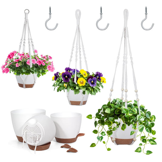 Hanging Planters for Indoor Plants,Macrame Plant Hanger 3 Sizes (34"/26"/20"),3 Pack Self-Watering Pots with Drainage Hole, Hanging Flower Pots for Indoor Outdoor Plants Garden Home Decor