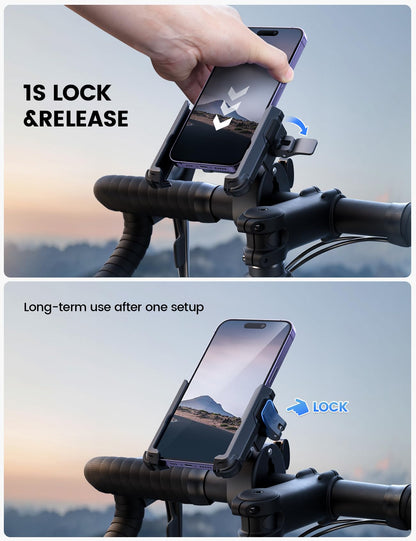 Lamicall Motorcycle Phone Mount Holder - [Camera Friendly] [1s Lock] Bike Phone Holder Handlebar Clamp, Bicycle Scooter Phone Clip, for iPhone Air, 17, 16, 15 Pro Max, Galaxy S25 Ultra, 4.7-7" Phones