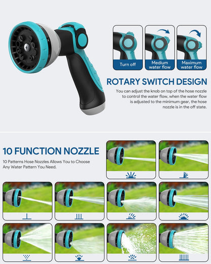 ENEACRO Retractable Garden Hose Reel with Wall Mount 1/2"×100ft with 10 Pattern Hose Nozzle, Brass Connector, Auto Rewind/Any Length Lock/ 180° Swivel Bracket, Ideal for Garden Watering