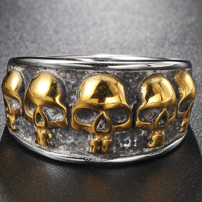 Jude Jewelers Retro Vintage Stainless Steel Gothic Death Skull Skeleton Cocktail Party Biker Statement Halloween Ring (Silver Gold, 9.5)