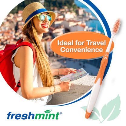 FRESHMINT Individually Wrapped Bulk Premium Toothbrushes (100 Pack), Oversized Easy Grip Rubber Handle, Soft Multi Color Nylon Bristles Perfect for Travel, Hotel, Donation