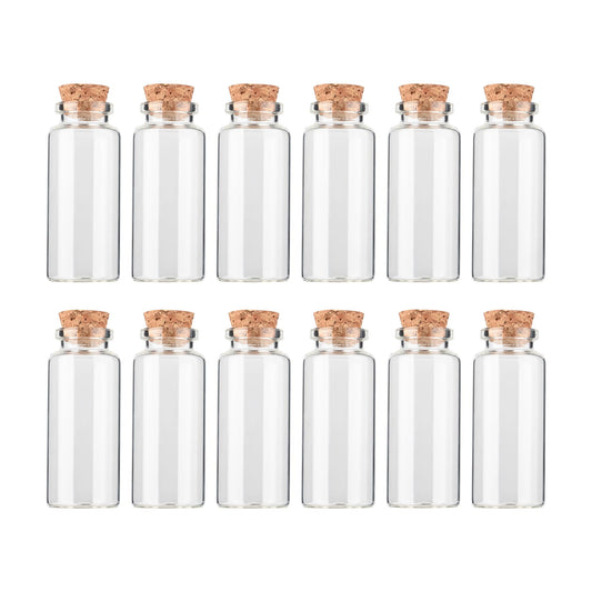 HPOPO 12PCS Mini Glass Bottle with Wood Cork Stoppers,30ml DIY Decoration Glass Jars for Halloween Decorations,Wedding Party Favors