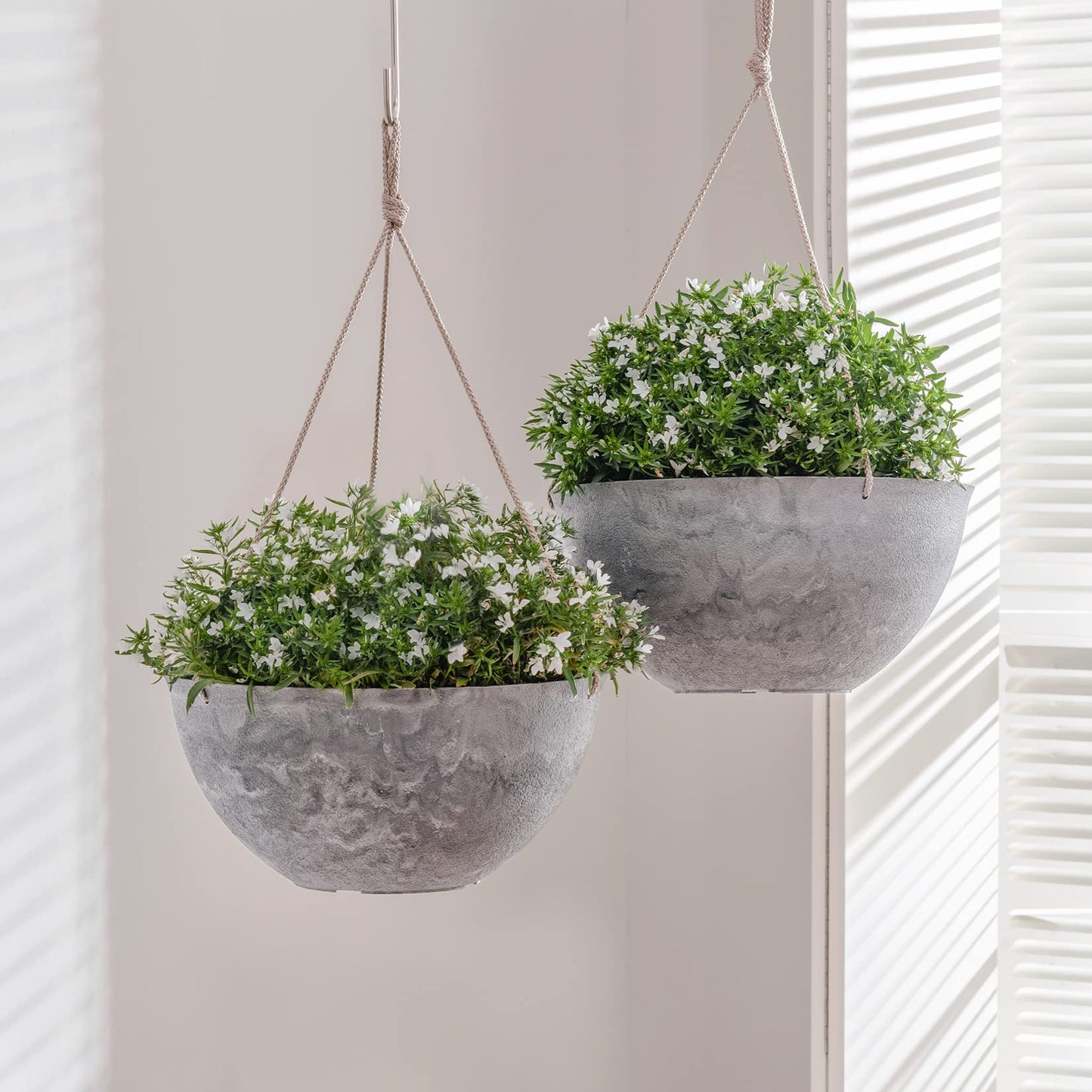 LA JOLIE MUSE Hanging Planter Flower Plant Pots - 10 Inch Indoor Outdoor Balcony Patio Hanging Basket Set of 2, Marble Pattern