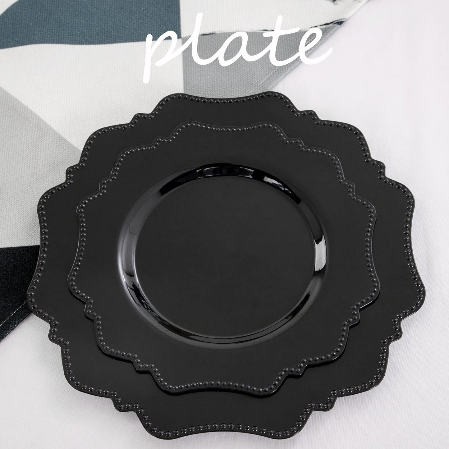 COLOSUS Black Plastic Plates Set,Heavy Duty Black Disposable Plates for 30 guests,Include 30PCS 10.5inch Dinner Plates and 30PCS 8.25 inch Dessert Plates for Halloween Party/Wedding/New Year/Birthday