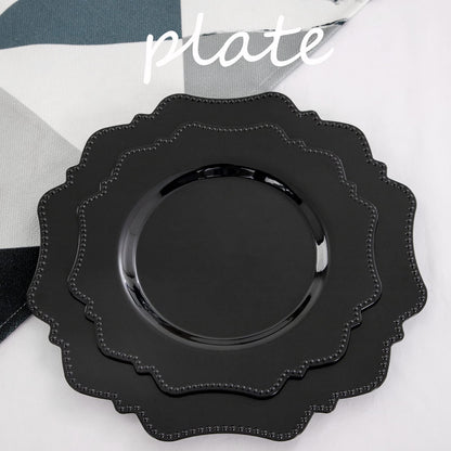 COLOSUS Black Plastic Plates Set,Heavy Duty Black Disposable Plates for 30 guests,Include 30PCS 10.5inch Dinner Plates and 30PCS 8.25 inch Dessert Plates for Halloween Party/Wedding/New Year/Birthday
