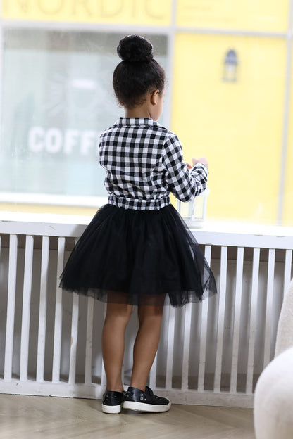 Little Baby Girl Black and White Dress Buffalo Plaid Tutu Skirt Party Princess Formal Outfit Clothes 2-3T