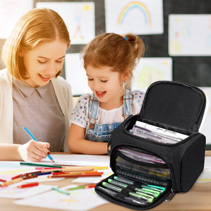 XQXA Large Capacity Pencil Case Organizer, Multifunctional Extra Big Pencil Pouch with Compartmens, Travel Simple Stationery Pen Bag, Fabric Pencil Bag for Men Women Girl Boy (Black)
