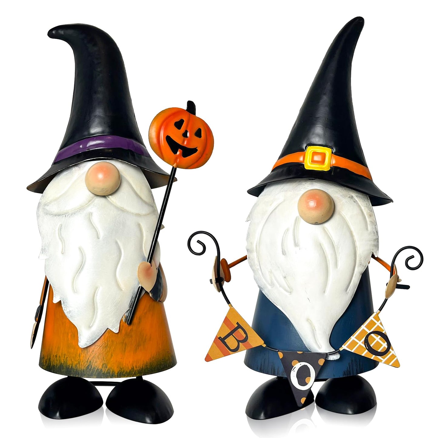 HONGLAND Halloween Gnomes Yard Art - Metal Gnome Statue Garden Decor- 3D Spring Gnome Halloween Decorations - Ghost Pumpkin Decor- Thanksgiving for Mom, Lawn Patio Yard Garden Decor