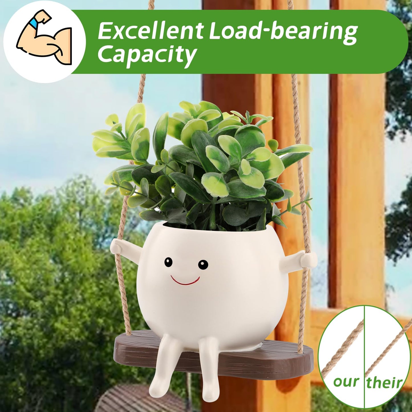 KIUGCO Glossy Swing Smiley Face Planter Pot Head, Small Hanging Planter for Indoor Outdoor Plants, Cute Hanging Flower Pot for String of Pearls Plant Live, Birthday Gifts