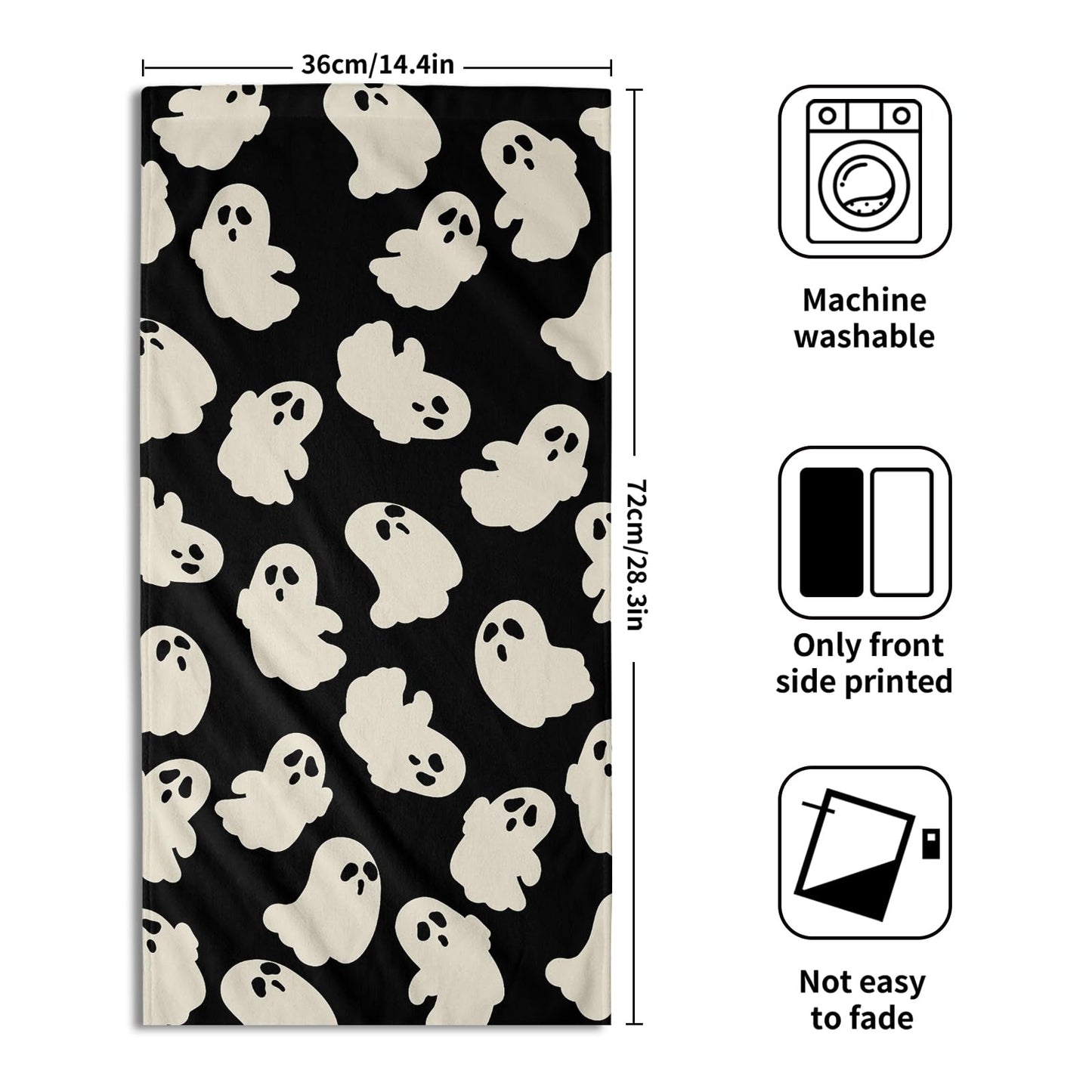 Granbey Halloween Ghost Hand Towels Pack of 2 White Spooky Ghost Black Face Towel 28.3x14.4 Inch Happy Halloween Holiday Decorative Super Soft Kitchen Towels for Bathroom Home Hotel Gym