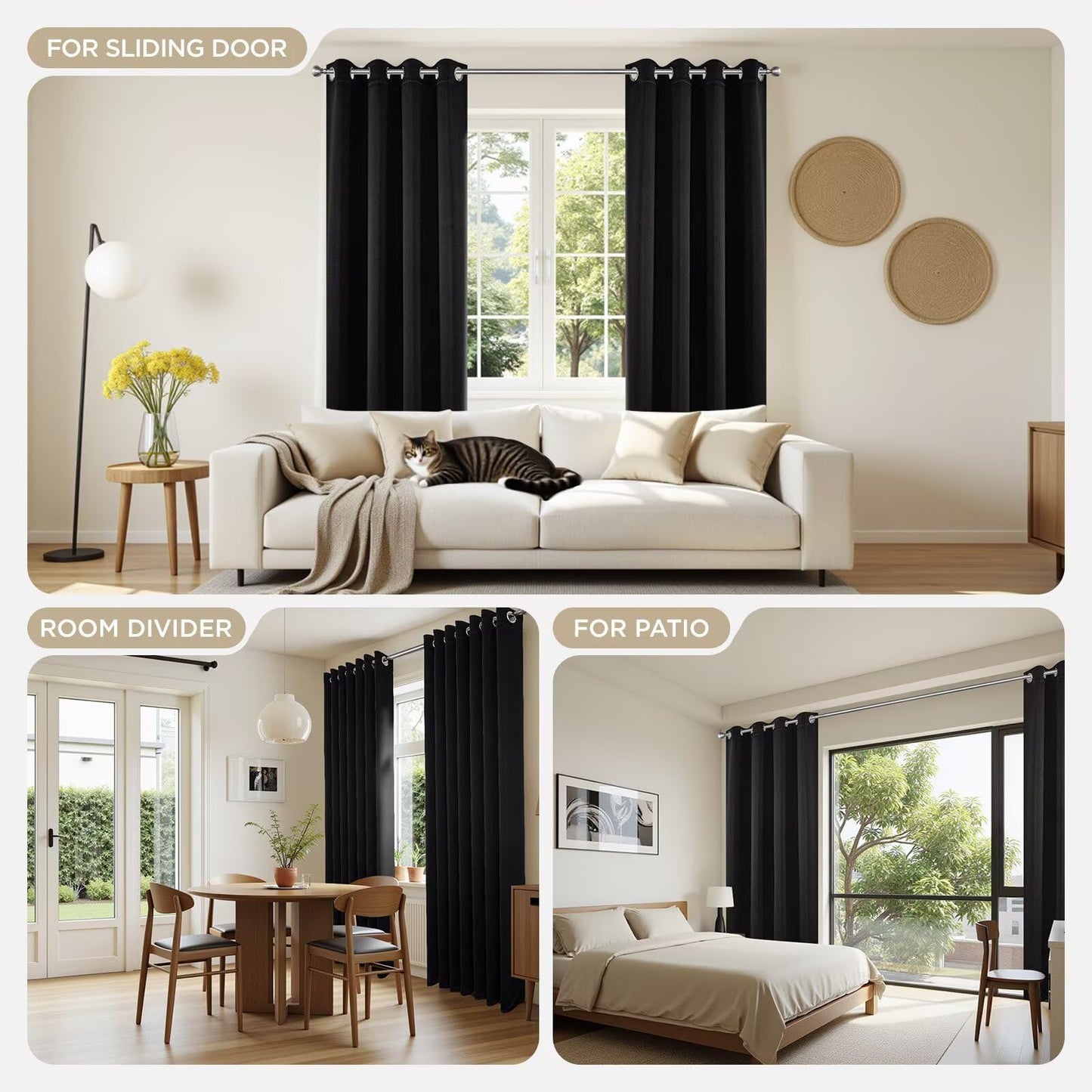 Joydeco Blackout Curtains for Bedroom,Black Out Curtains 84 Inch Long,Black Curtains with Grommets,Noise Reducing Energy Saving Wrinkle-Free Drapes for Living Room,Halloween Window Treatments 2 Panels