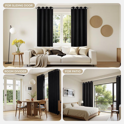 Joydeco Blackout Curtains for Bedroom,Black Out Curtains 84 Inch Long,Black Curtains with Grommets,Noise Reducing Energy Saving Wrinkle-Free Drapes for Living Room,Halloween Window Treatments 2 Panels