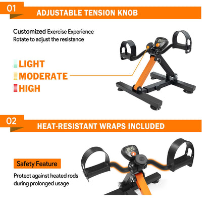 GOREDI Under Desk Exercise Bike, Pedal Exerciser with Adjustable Heights, Foldable Cycle Bike for Office, Stable Suction Cups Peddler Exerciser for Seniors, Fitness Exerciser for Arm & Leg Workout