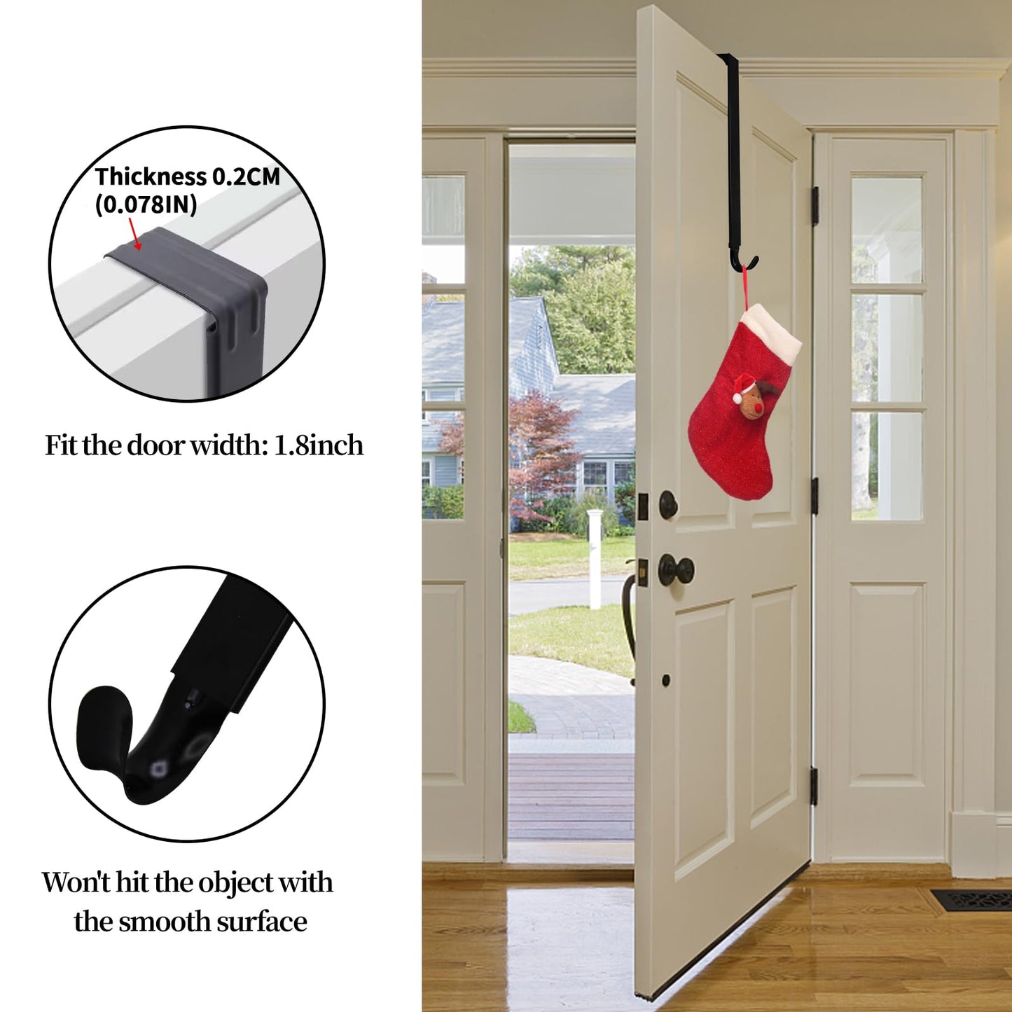 GP Life Wreath Hanger for Front Door, Adjustable from 15 to 25 Inches Hanger, 20 lbs Larger Door Upgrade Christmas Fall Wreaths Decorations Hook (Black)